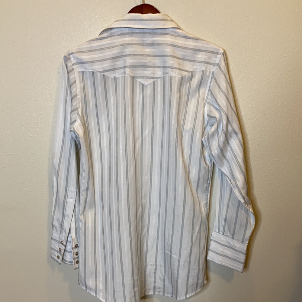 White Horse Button Down Stripe Long Sleeves Small White Gray - Picture 5 of 6